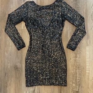 Dress the Population Long Sleeve Lola Dress Navy Sequin Size Medium